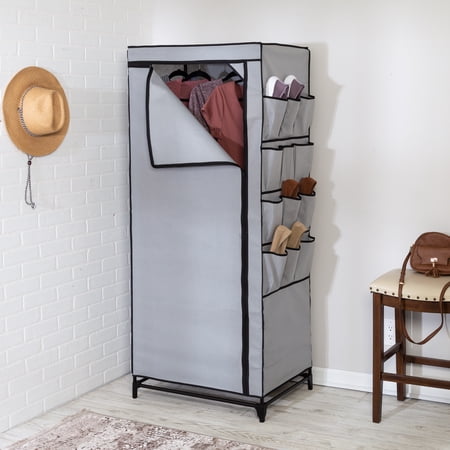 Honey-Can-Do 27.17" W Steel and Non-Woven Portable Closet with Cover and 12 Side Pockets, Gray/Black
