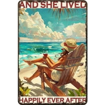 Funny Metal Sign Girl And She Lived Happily Ever After Vintage Aluminum Tin Signs Retro Sign for Home Living Room Bedroom Farmhouse Kicthen Bar Cafe Wall Decoration Gift 8 X 12 Inch -002