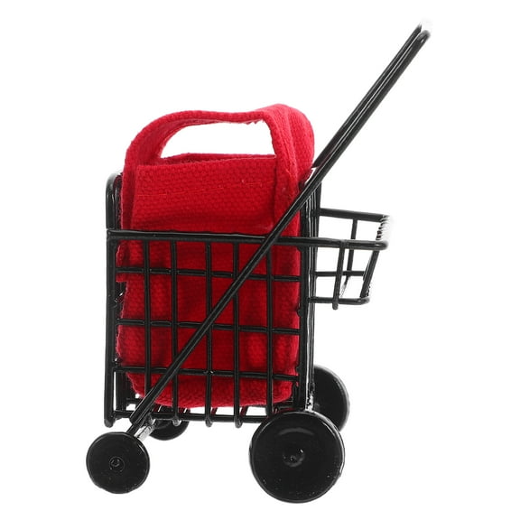 Ostracsh 1:12 Miniature Metal Shopping Cart - Small Supermarket Grocery Handcart for Dollhouse Kitchen Accessories
