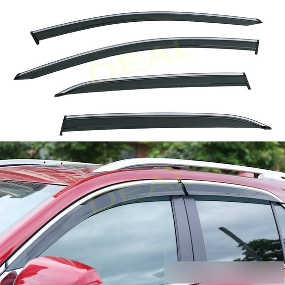 4Pcs Outside Mount Tape On/Clip On Type Smoke Tinted Sun/Rain Guard Vent Window Visors With Chrome Trim Compatible With 2018-2020 Equinox