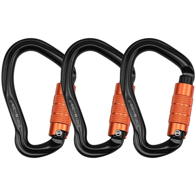 Tignapoo Ensemble de 3 Mousquetons de Verrouillage Robustes 23 Kn - Crochets d'Escalade en Alliage d'Aluminium Noir pour la Randonnée, le Camping et les Activités de Plein Air