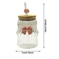 thumbnail image 2 of 450ML Ribbed Bow Glass Cup with Lid and Straw, Vintage Ripple Glasses with Cute Bowknot, Iced Coffee Smoothie Juice Tumbler, Creative Drinkware for Boba, 2 of 5
