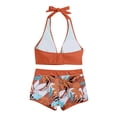 thumbnail image 7 of up to 30% off Usmixi Swimsuits for Women 2 Piece Tie High Waist Tummy Control Swimsuits Bathing Suits Sleeveless V-Neck Leaves Print Swimwears Bikini Sets Orange S Up to 65% off, 7 of 7