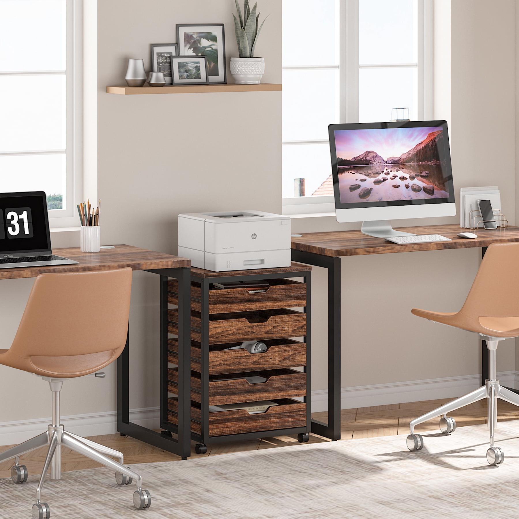 Tribesigns Industrial 5-Drawer Dresser for Bedroom, Small Portable Chest of Drawers with Wheels and Metal Frame for Living Room, Rustic Brown