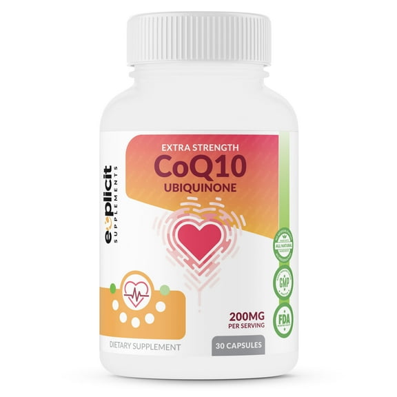 Coenzyme Q10 Ubiquinone, Max Strength CoQ10 200mg, Supports Heart Health & More, Made in USA, 1 Month