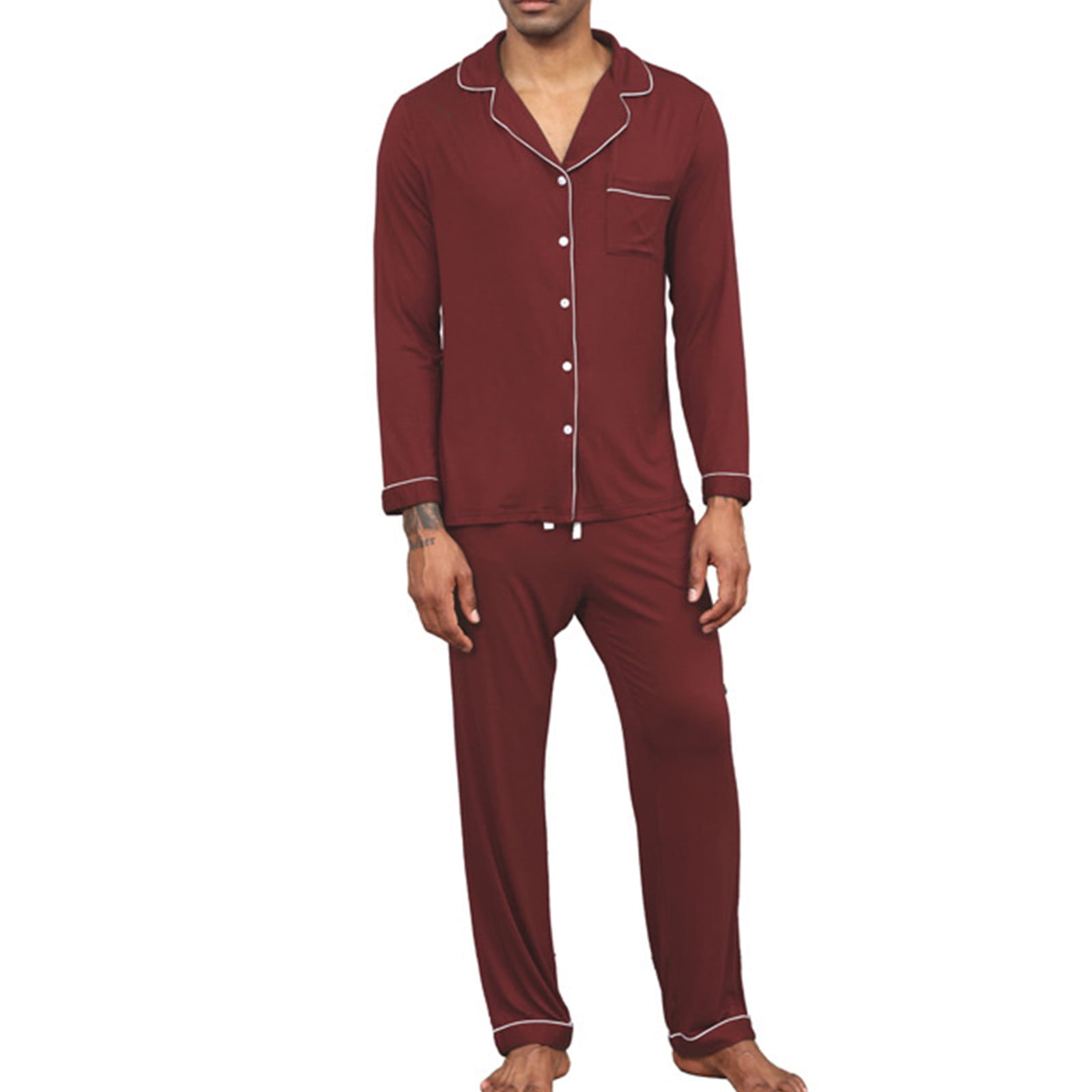 Xzngl Mens Pajama Sets Long Sleeve Mens Single Breasted Pajamas Winter Long Sleeve Pajama Pants Homewear Set Other