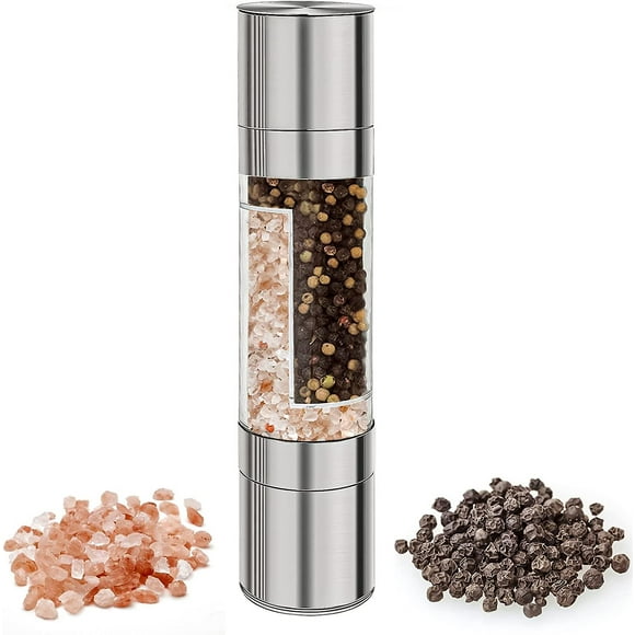 Salt And Pepper Grinder 2 In 1, 304 Stainless Steel Two-way Salt And Pepper Mill, Professional Chef Coarse And Fine Hand Grinder