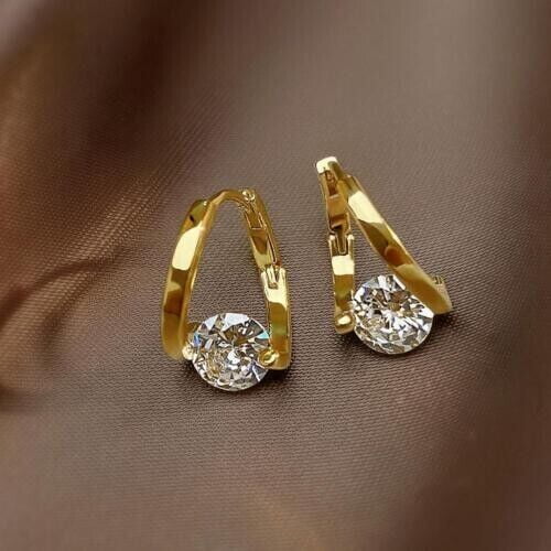 2.00 Ct Round Cut Real Moissanite Women's Hoop Earrings 14K Yellow Gold Plated