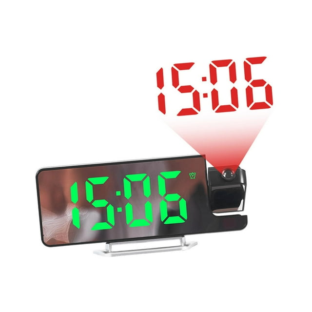 Reloj despertador de proyección con pantalla LED grande, espejo, día, fecha, reloj digital, noche Verde