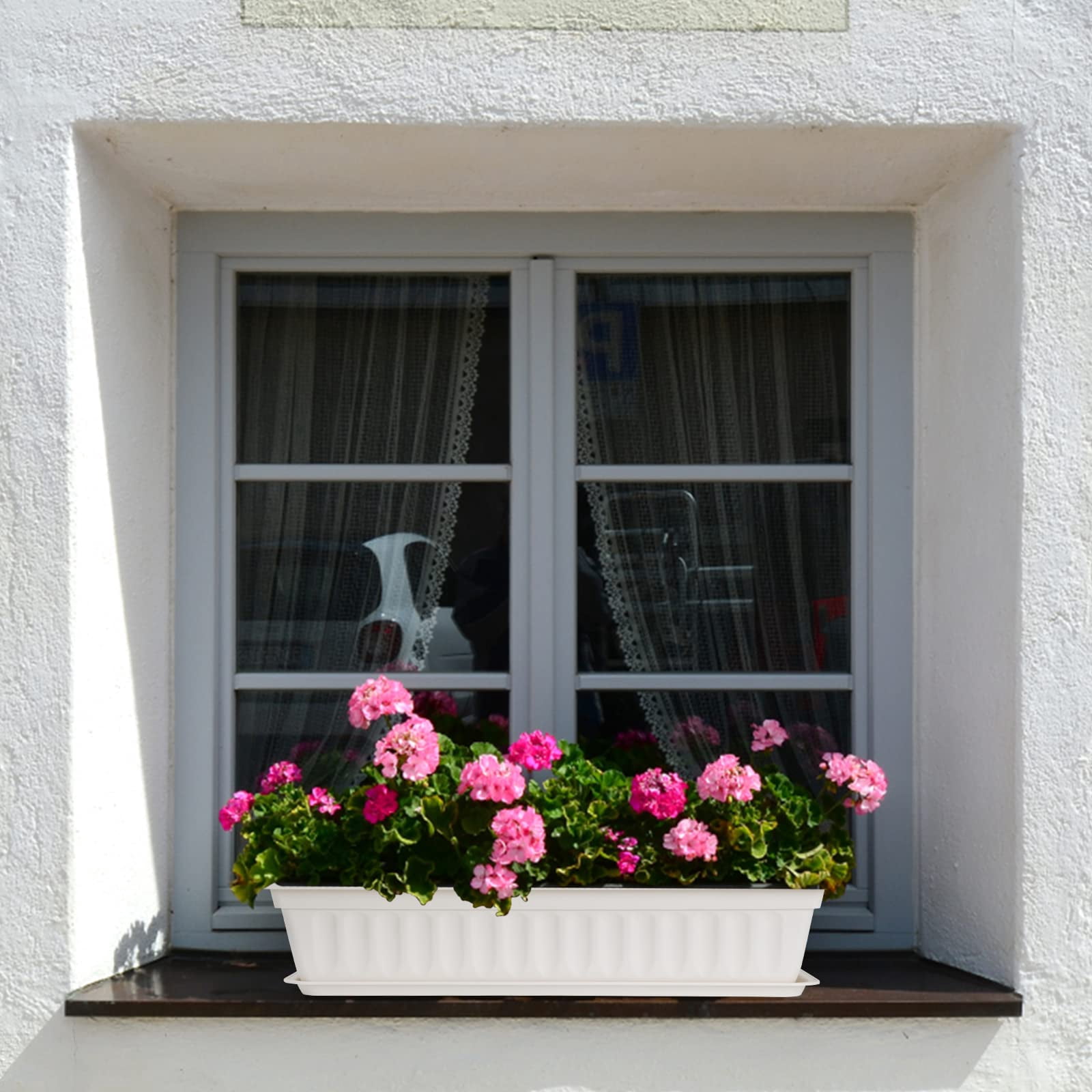 6 Pack Window Box Planter 17 Inch Vegetable Flower Plastic Planters with Tray Rectangular Indoor Outdoor Flower Pots for Windowsill Patio Porch Garden