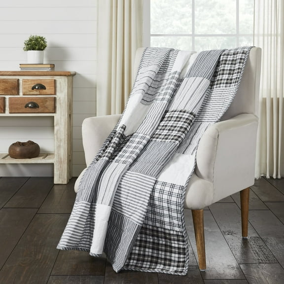 VHC Brands, Sawyer Mill Patchwork Reversible Throw, Black, 60x50