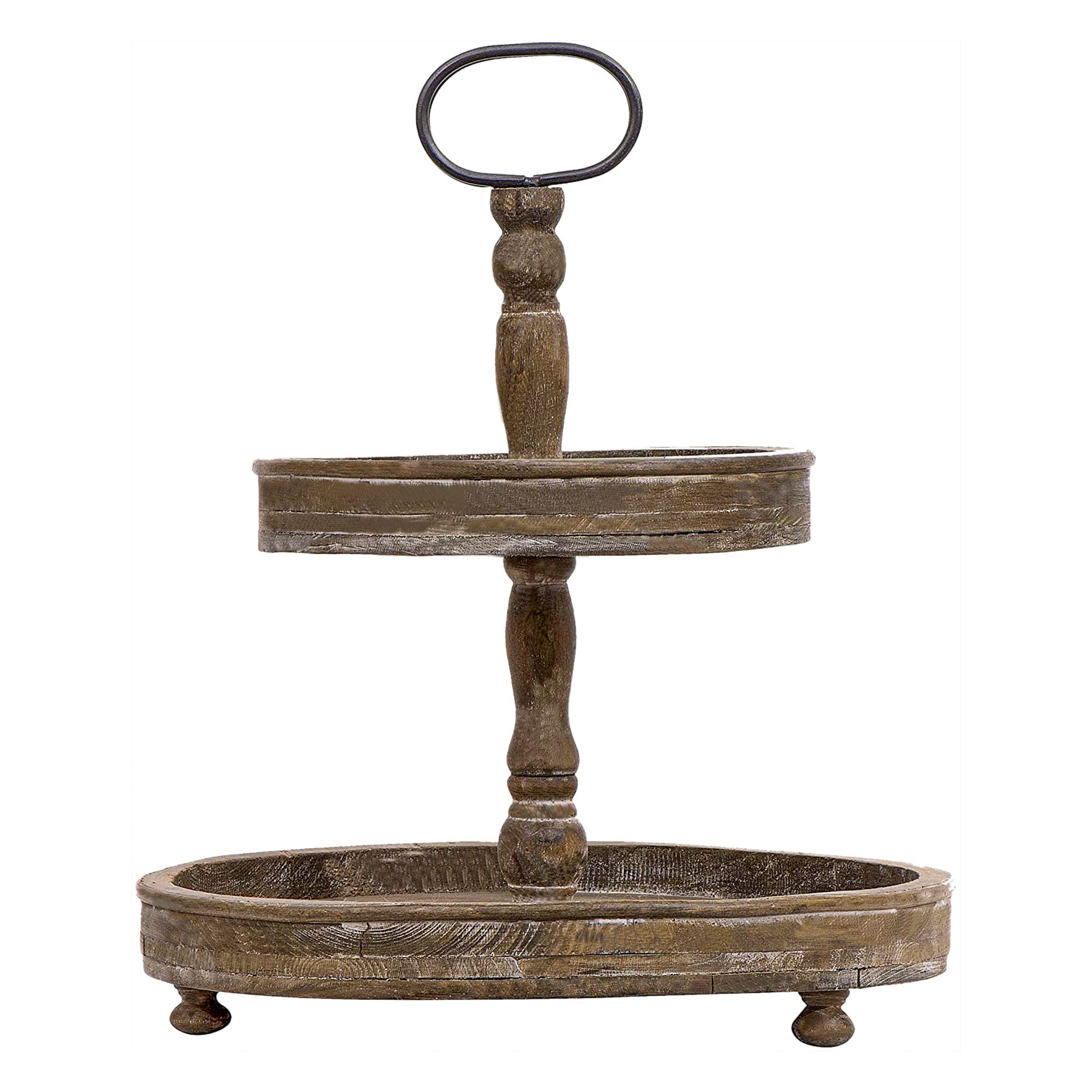 Country farmhouse chic white distressed decorative songbird 2-tier tray stand 