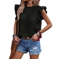 thumbnail image 2 of Seductiva Basic T Shirts for Women Summer Tops Ruffle Short Sleeve Crew Neck Front Pleated Basic Tee Blouses Comfy Casual Vacation Workout Clothes Casual Tops, 2 of 8