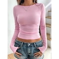 thumbnail image 5 of Women'S Long Sleeve Shirts Spring 2025 Casual Basic Going Out Crop Tops Slim Fit Tight Y2K Clothes Pink XL, 5 of 8
