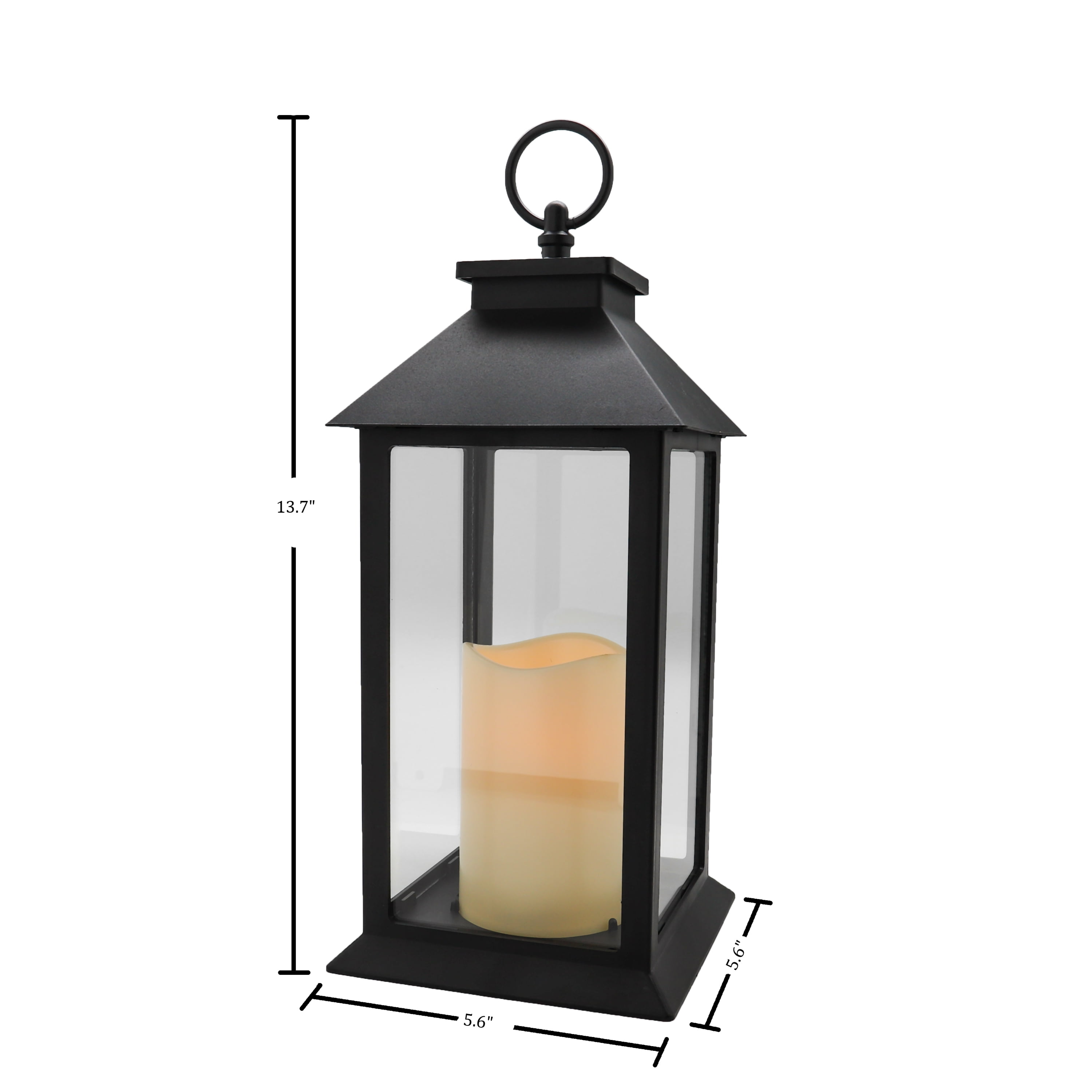 20-Inch Set of 2 Black Metal Decorative Lanterns - LED Battery Timer Pillar  Candles with Fall Accents - Hanging or Tabletop Thanksgiving Decorations 