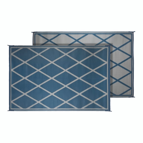 Faulkner Patio Mat 68919 Diamond Design; 20 Foot Length x 8 Foot Width; Blue/Ivory; Polypropylene; Reversible Fabric; Mold And Mildew Resistant; Without Grommets/Storage Bag; With Corner Tie-Downs