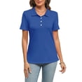 thumbnail image 4 of DORKASM Womens Polo Shirts Short Sleeve Button Lapel Collared Summer Tops Business Casual Basic Tees Blue 2XL, 4 of 7