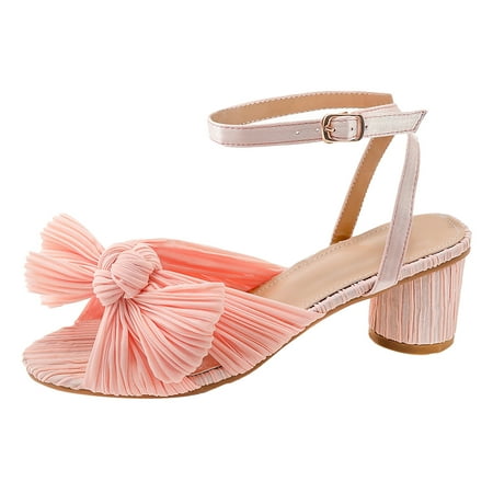 

Women s Summer Thick Heel Satin Bow Round Head Sandals Jelly Studded Sandals for Women Comfort Sandals for Women Dress