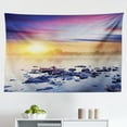 thumbnail image 1 of Landscape Tapestry, Paradise Beach with Trees at The River After Sunrise Romantic Peace Scenery Photo, Fabric Wall Hanging Decor for Bedroom Living Room Dorm, 2 Sizes, Blue Cream, by Ambesonne, 1 of 1
