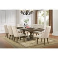 thumbnail image 5 of 7pc Walnut Wood Dining Set with Extendable Table + Beige Linen Chairs + Bench, 5 of 5