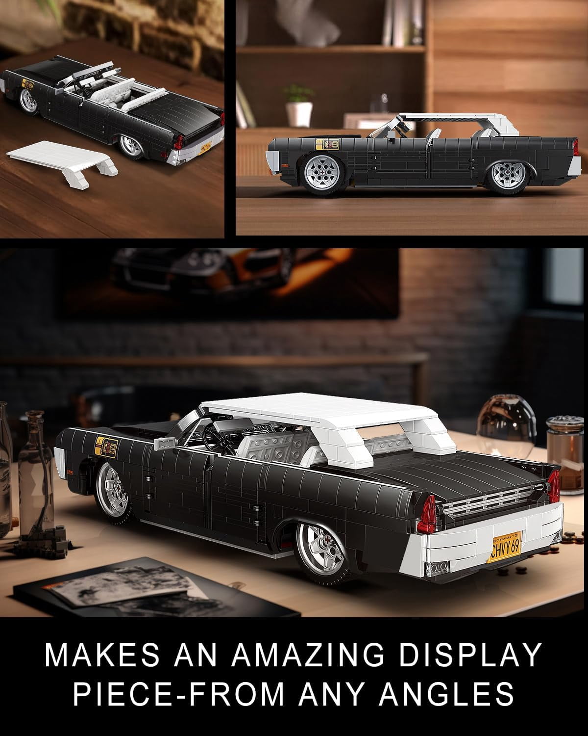 Sports Car Building Block Kits, MOC Classic Vintage Car Model Building Sets, Gift for Collections Enthusiasts (1903 Pieces, Static Version)