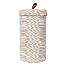 Toilet Paper Holder, Handwoven Cotton Toilet Paper Storage Basket with Lid, Freestanding Tissue Organizer for Bathroom, Fits 3 Mega Rolls, Boho Decorative Stand, Cream Brown
