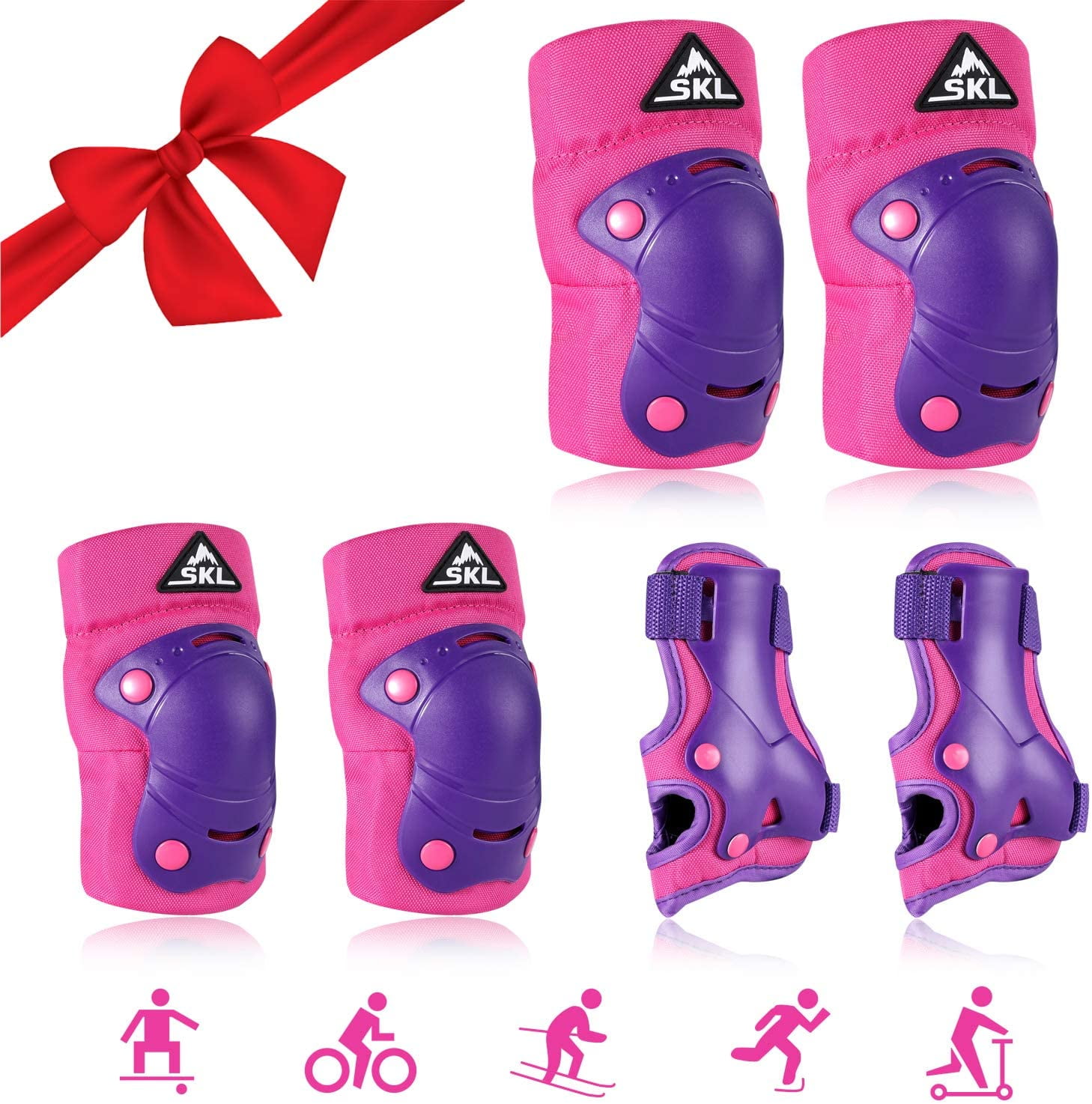 Knee Pads Elbow Pads Ages 3-6 Toddler & 5-8 Kids,6 in 1 Protective Gear Safety Set with Wrist Guard for Cycling Skateboard Roller Skating Scooter Bike Ski Sports Boys Girls 