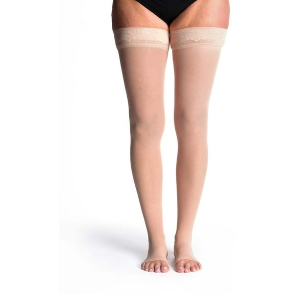 Sigvaris Style 782 Sheer 20-30 Open Toe Thigh High Compression Stockings w/Grip Top Warm Sand LL Long