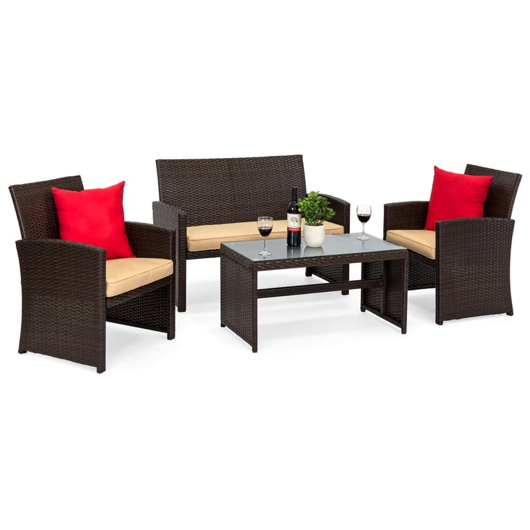 Best Choice Products 4-Piece Wicker Patio Conversation Set, Brown photo 1