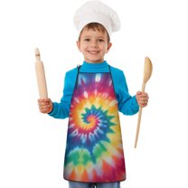 Colorful Rainbow Tie Dye Spiral Pattern Kids Aprons for Girls and Boys,Adjustable Neck Strap Toddler Aprons for Kids Cooking Baking