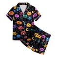 thumbnail image 6 of UAYOTSE Silky Button‑Up Satin Pajama for Kids Girls, Collared Short Sleeve Top plus Matching Shorts, Relaxed‑Fit Indoor Loungewear Outfit Size 12-13 Years, 6 of 6