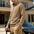thumbnail image 5 of Betivan Men's Fleece-lined Solid Color Hoodie, Long Sleeve Half-Zip Stand Collar Pullover for Office Daily Business Casual, 5 of 9