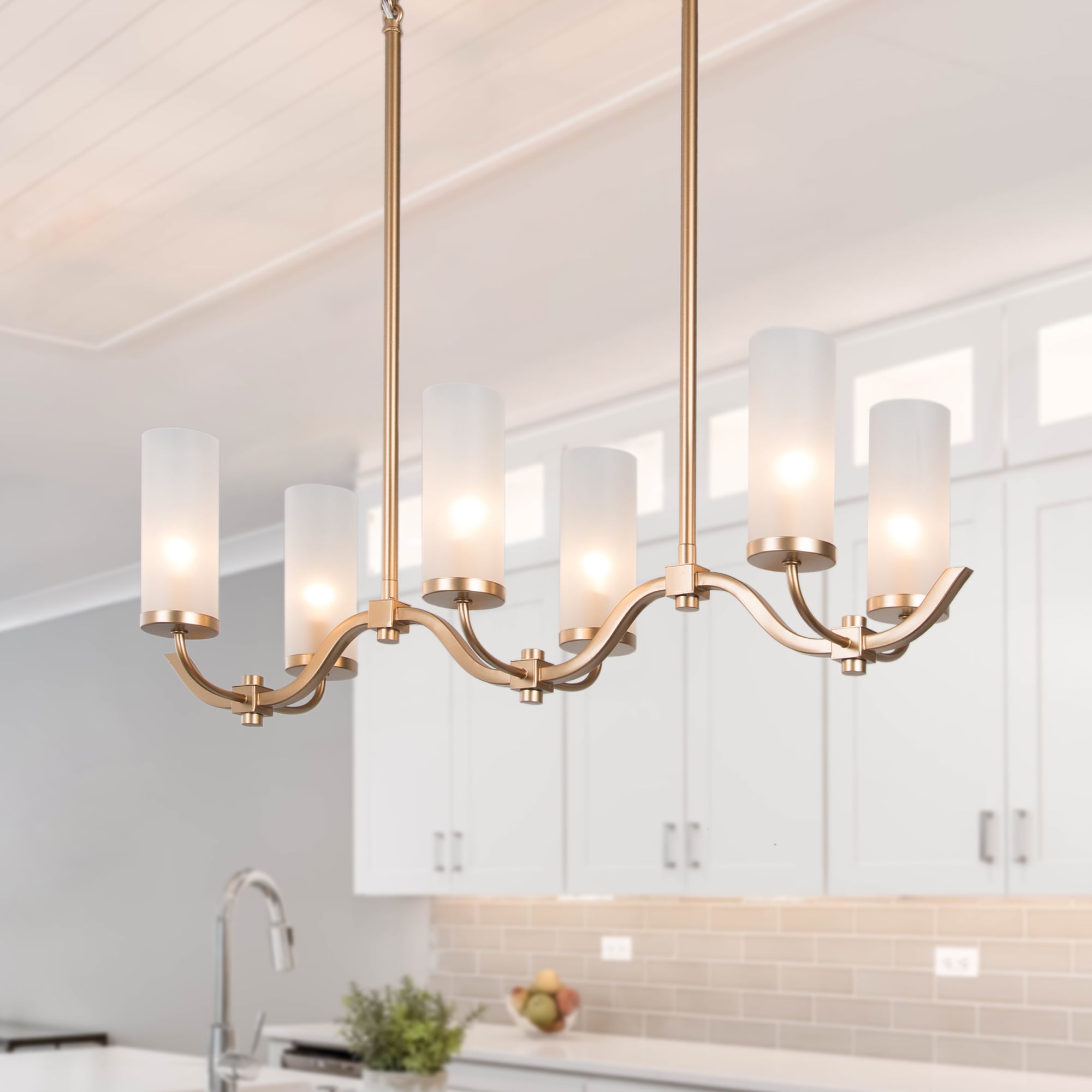 LNC Charm 6-Light Modern/Comtemporary Gold Linear Kitchen Island ...