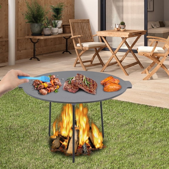 ToppiJoy 17.72 in Portable Campfire Grill Griddle, Cast Iron Grill Pan with 3 Removable Legs, Campfire Cooking Equipment for Barbecues, Outdoor Camping, Yard Parties