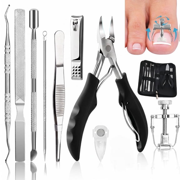 Ingrown Toenails Tools Kit,ODDPC 10Pcs  Nail Treatment Foot Tool,Includ Nail Clippers,Cuticle Pusher, Sharp Curved Blade Pedicure Tool for Men Seniors