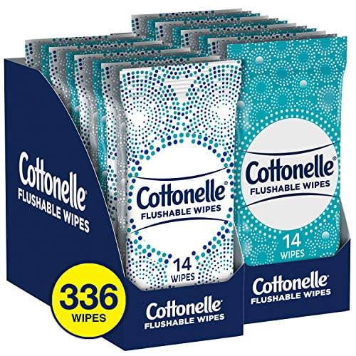 Cottonelle Flushable Wipes, 2 Trays of 12 Individually Wrapped Packs, 14 Wipes Each Pack (336