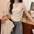 thumbnail image 3 of Unbranded Womens Shoulder Cut Short Sleeve Summer Slim Fit Milk Silk T Shirt, 3 of 6