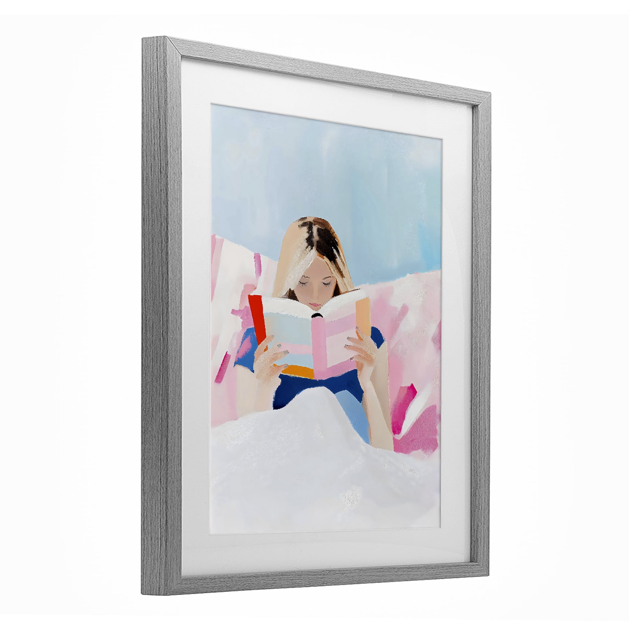 Stupell Industries Cozy Reading In Bed Gray Framed Print Under Glass, design by The Prints Vibe
