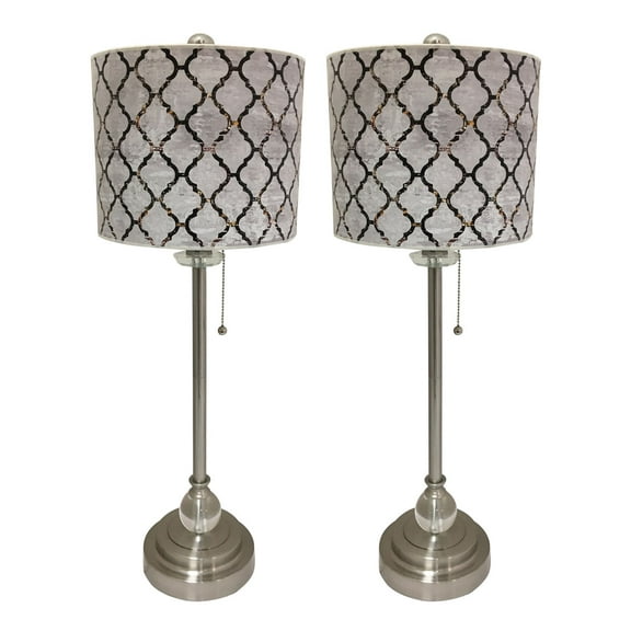 Royal Designs 28" Crystal and Brushed Nickel Buffet Lamp - Moroccan Tile Design Hardback Lamp Shade, Set of 2