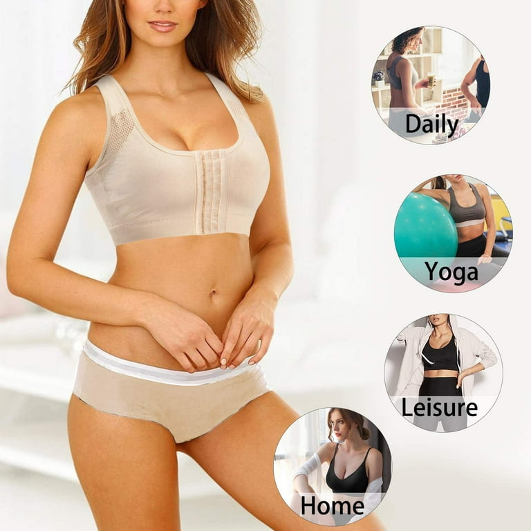 Eleady Women Posture Bras Front Closure Bras with Back Support Full  Coverage Wireless Tops Adjustable Posture Corrector(Beige Medium)