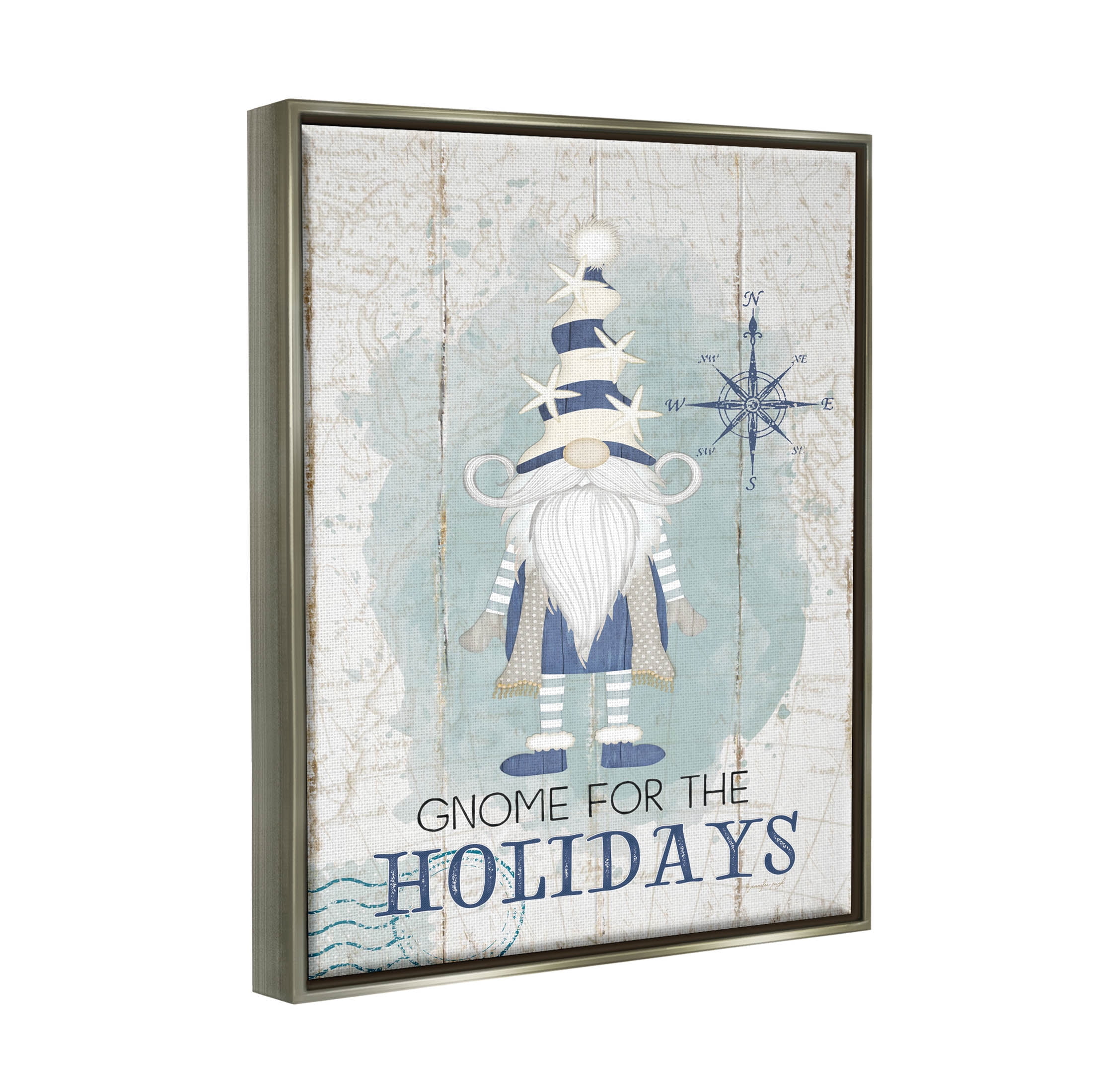 Stupell Industries Gnome For The Holidays Nautical Graphic Art Luster Gray Floating Framed Canvas Print Wall Art, Design by Jennifer Pugh