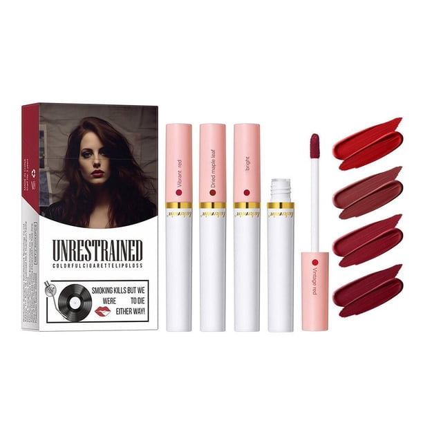 LUVCLS Lápiz labial de cigarrillo, 4 colores, mate, duradero, resistente al agua, mate, aterciopelado