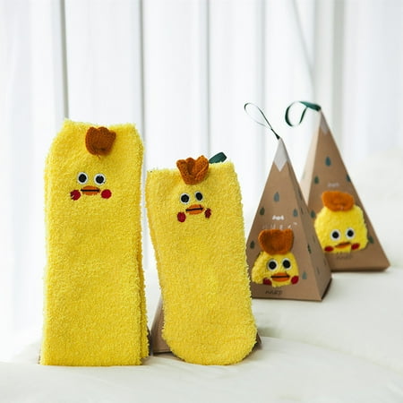 

Blueek Women Cartoon Christmas Socks Coral Velvet Embroidery Winter Female Sock
