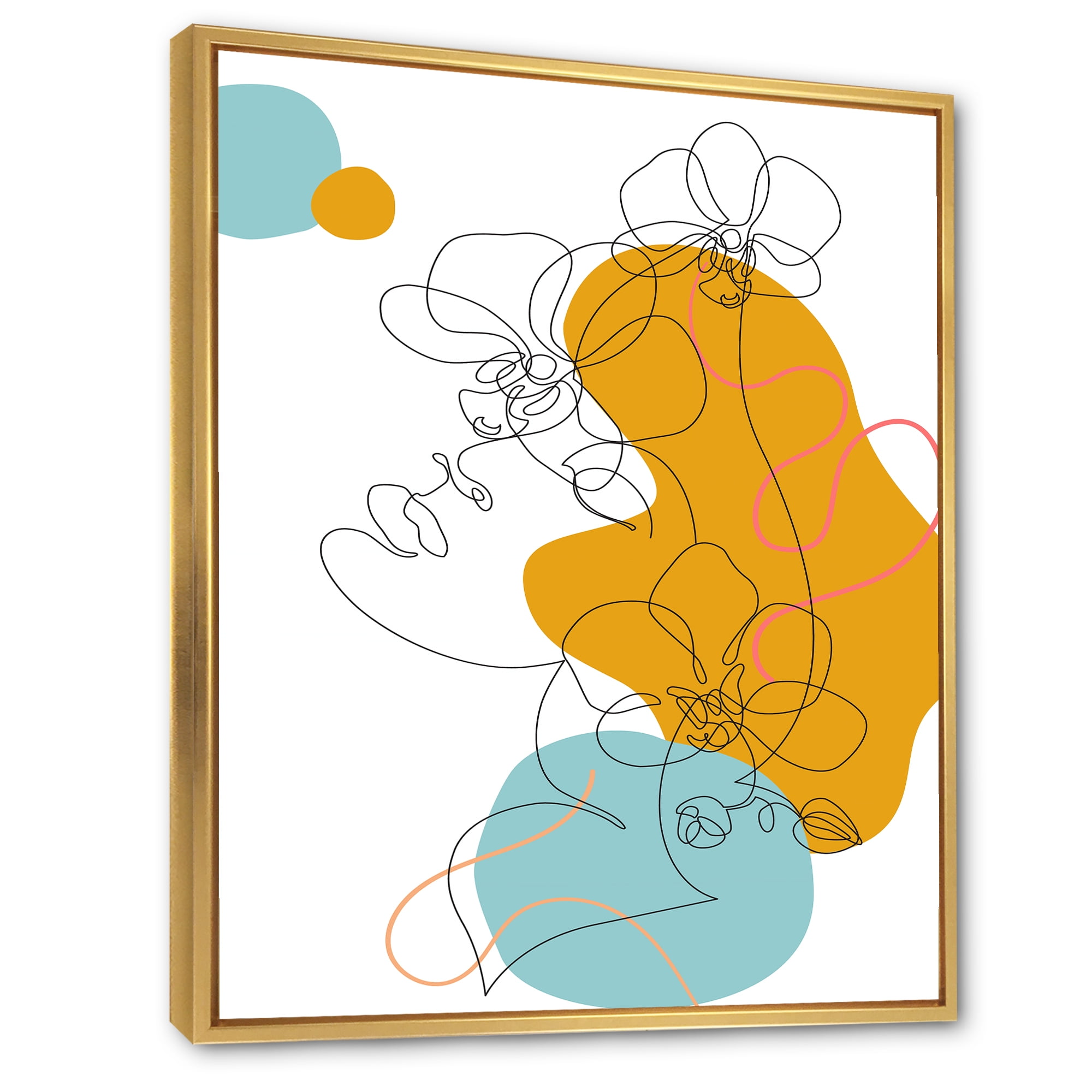 Designart 'Beautiful Woman Portrait With One Line Drawing' Modern Framed Canvas Wall Art Print
