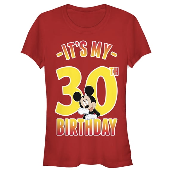 Junior's Mickey & Friends It's My 30th Birthday Graphic Tee Red Medium