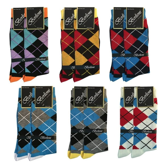 Pack of 12 Men’s Premium Cotton Fashion Casual Mid Calf Patterned Dress Socks (Argyle Pack, 10-13)