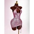 thumbnail image 5 of Pink Iridescent Halter Backless Ruched Mini Dress For Party, 5 of 8