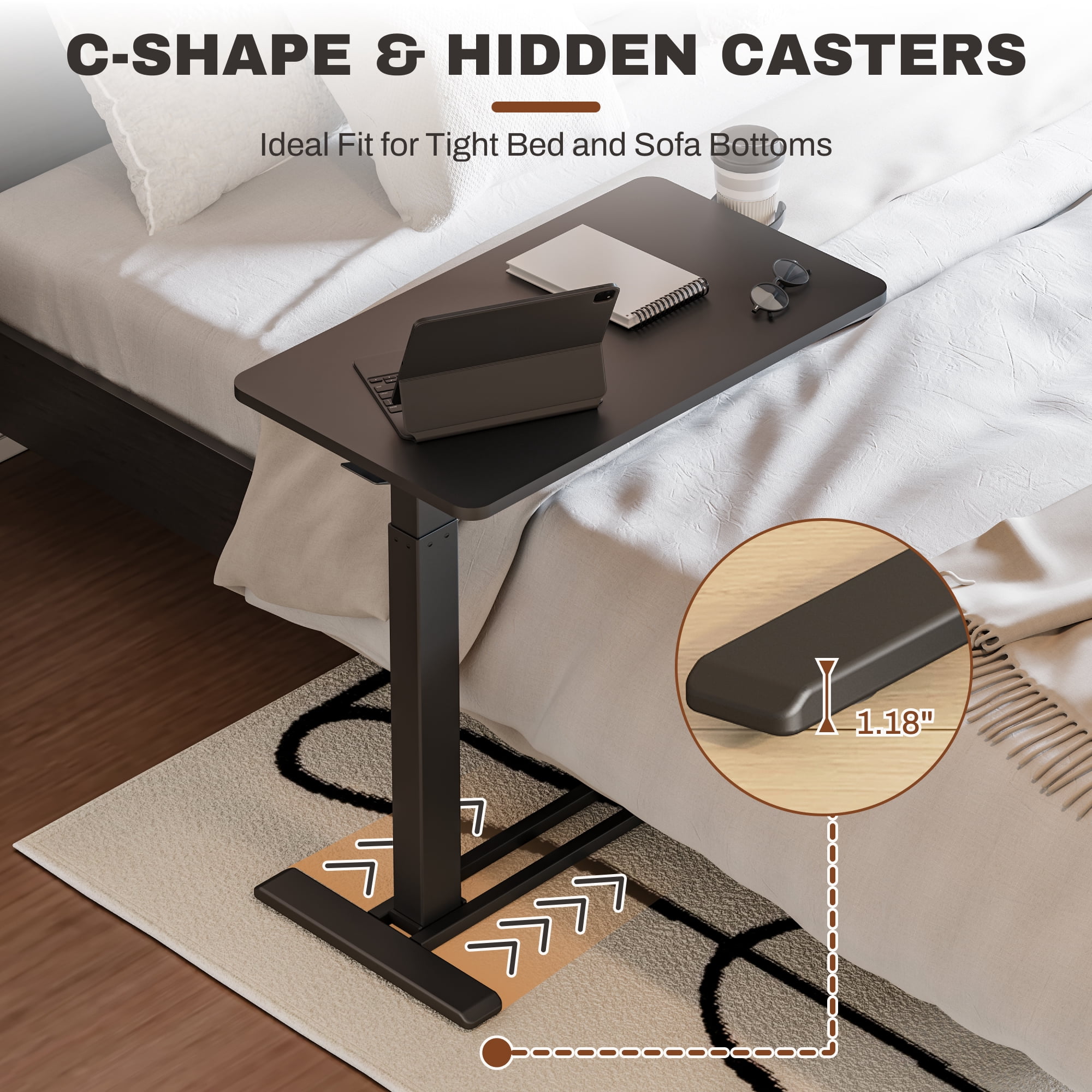 FitStand Mobile Standing Desk with Wheels, Pneumatic Lift, Adjustable Height, Rolling Computer Cart, Compact Sit Stand Workstation for Home Office, Black, 28 x 16 inch