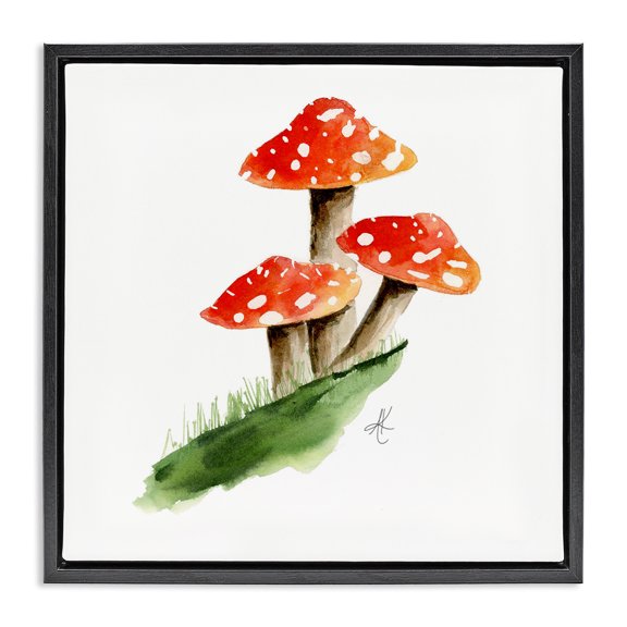 Stupell Industries Red Mushroom Trio Plants & Flowers Painting Black Floater Framed Canvas Art Print Wall Art, 18 x 18