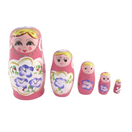 Russian Dolls Babushka Set of 5 Stacking Nesting Matryoshka Doll Pink